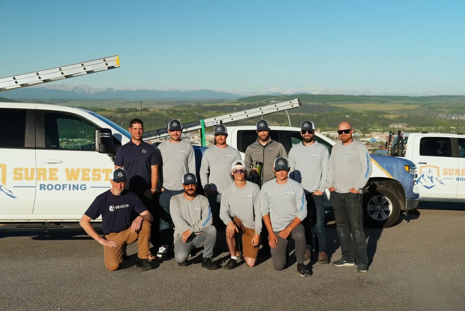 The crew behind Bright West Holiday Lighting, who work on roofs across Cochrane and Calgary year round